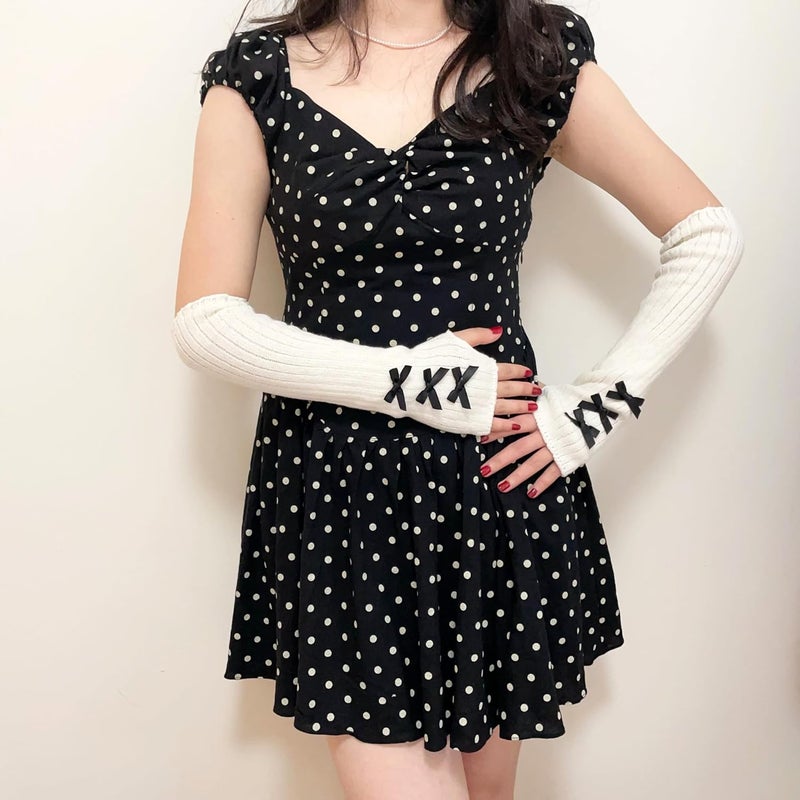 DUNKOING Cute Y2K Arm Warmers Kawaii Knitted Wrist Warmers Long Japanese Harajuku Goth Fingerless Sleeve for Women Girls - Image 3
